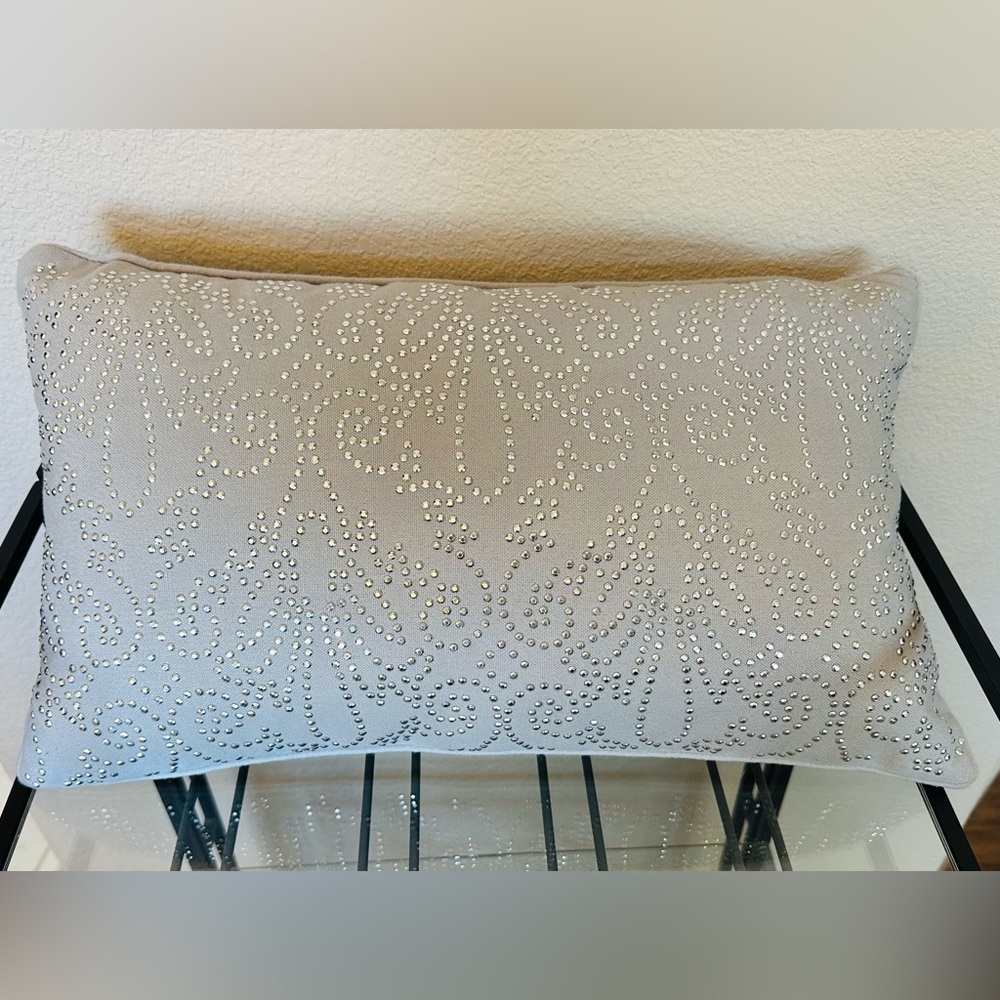 Thro By Marlo Lorenz Juliana Egret Silver Studded Damask Pillow